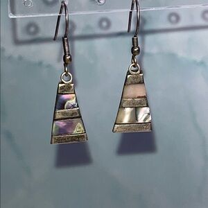 Mexico Alpaca Silver Shell Inlay Dangle Earrings